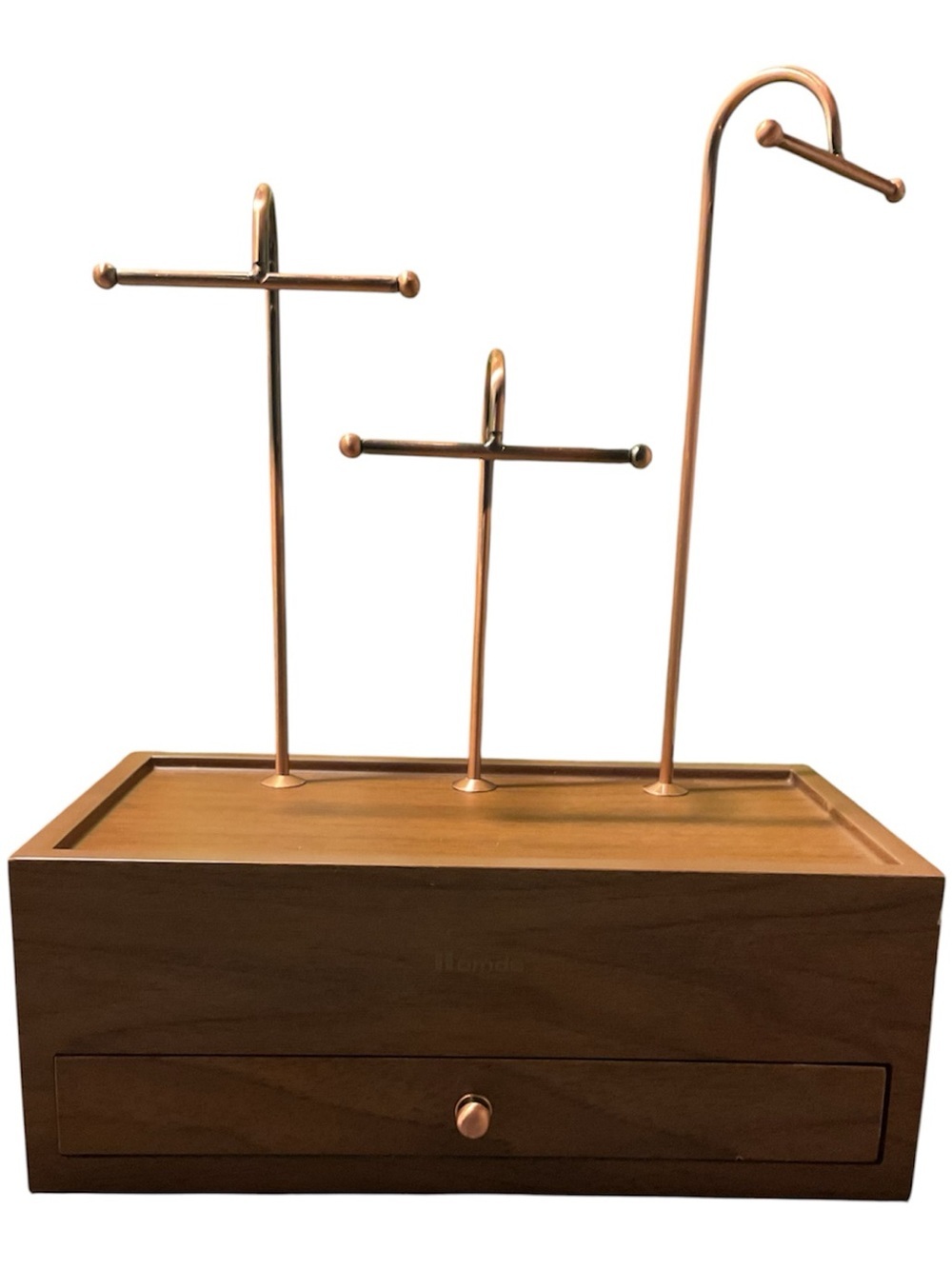 Wood & Copper Jewelry Organizer Box with Multi-Tier Stands-Homde